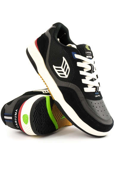 Boty Cariuma - Uba Pro Black Suede And Mesh Ivory Logo Red Sneaker