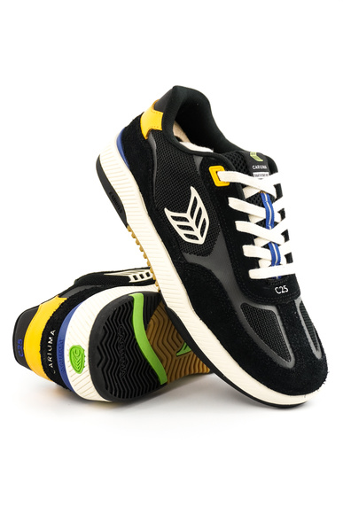 Boty Cariuma - Skategoat C25 Pro Black Suede and Mesh Ivory Logo Yellow Sneaker