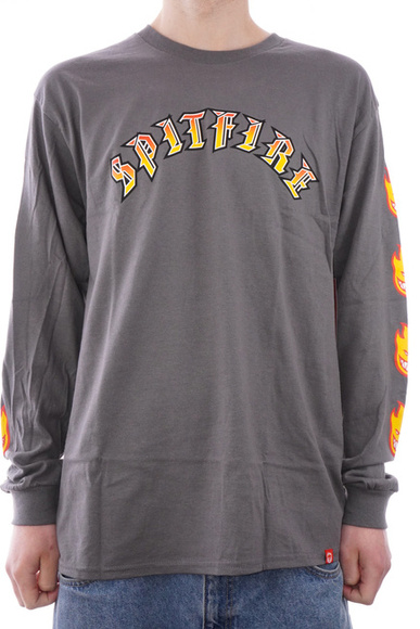 Spitfire Longsleeve - Old E Bighead (dřevěné uhlí/zlatá/červená)